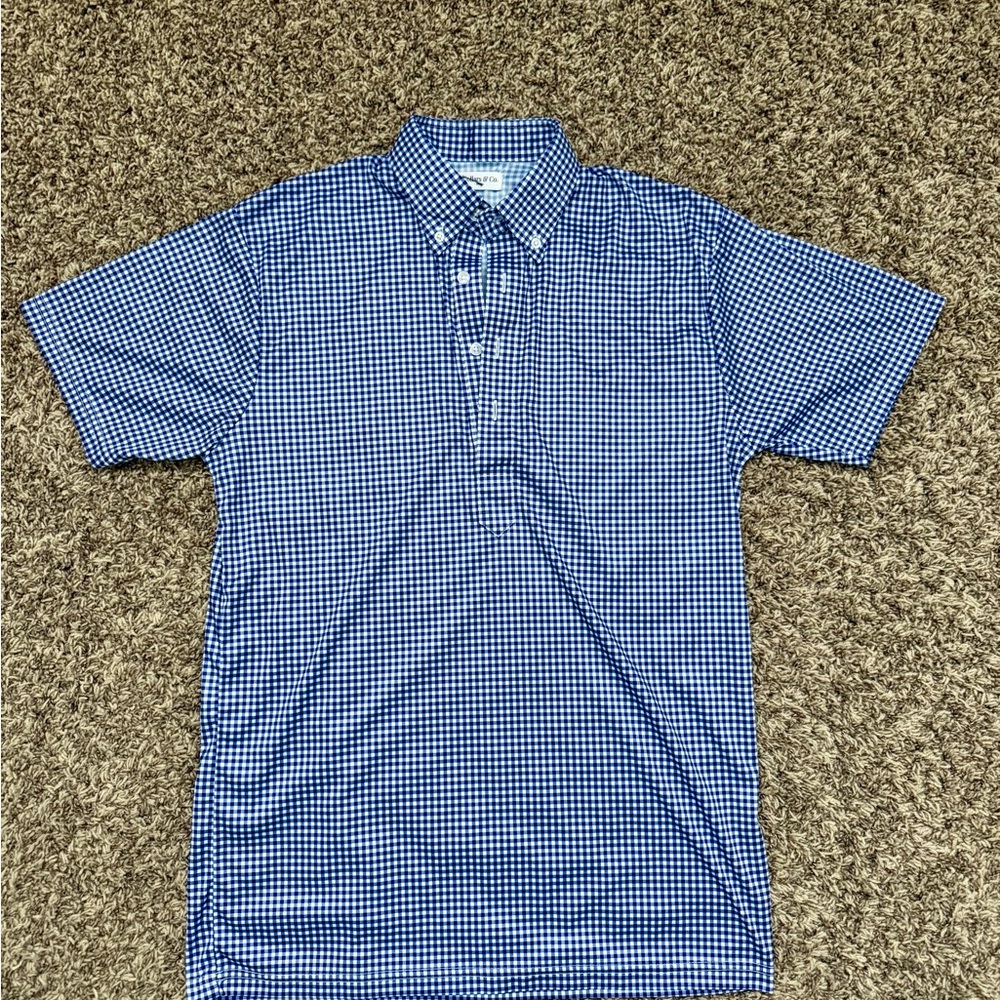 NWOT Collars & Co Mens Oxford Button Down Collar Polo Blue Gingham - Size Small